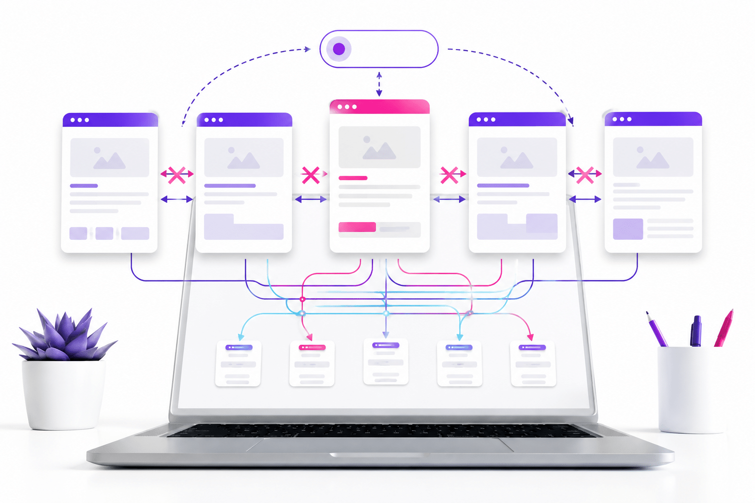 Arquitectura web desordenada con páginas compitiendo entre sí